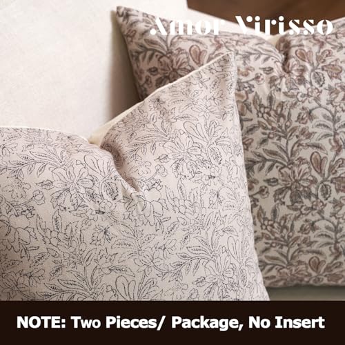 Amor Virisso Floral Throw Pillow Covers 20x20 Set of 2 Vintage Block Print Pillow Covers Decorative Pillow Covers Couch Pillows for Living Room Farmhouse Accent Sofa Pillows, Black/Sand - Image 4