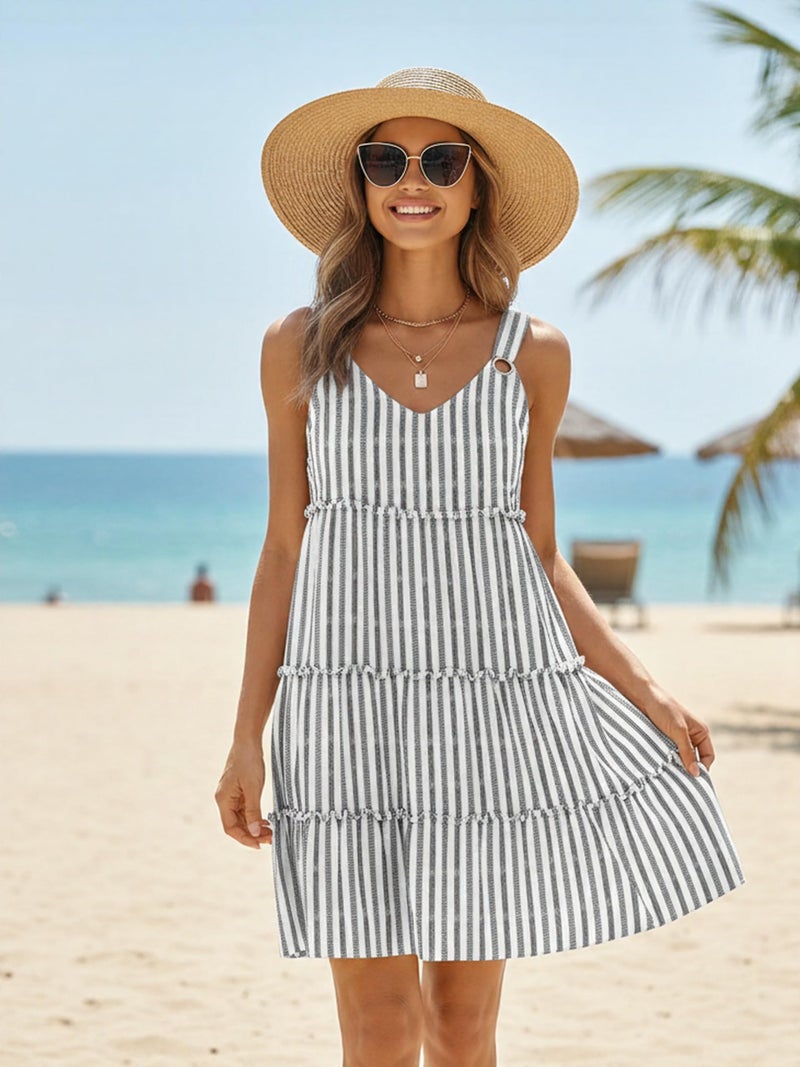 ETCYY Sundresses for Women 2026 Vacation Swimsuit Cover Ups Boho Floral Beach Dress T-Shirts Tank Dresses,Striped Black,Small - Image 3
