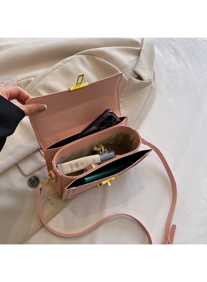 High-grade Texture Solid Color Portable Box Bag 2024 Summer Niche Light Luxury Single Shoulder Crosbody Small Square Bag-Color:Pink-Size:21*7*12 - Image 5