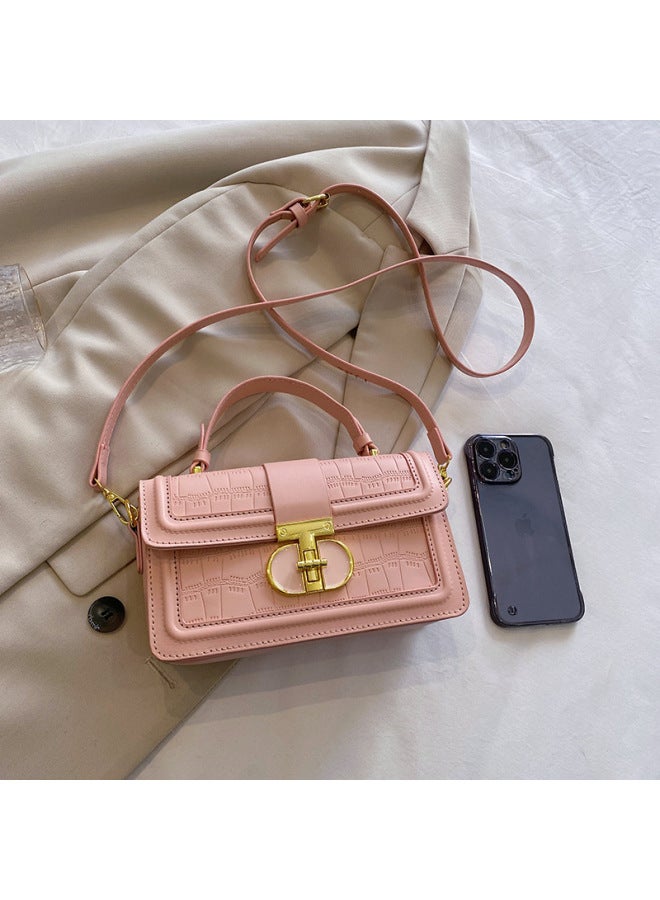 High-grade Texture Solid Color Portable Box Bag 2024 Summer Niche Light Luxury Single Shoulder Crosbody Small Square Bag-Color:Pink-Size:21*7*12 - Image 3