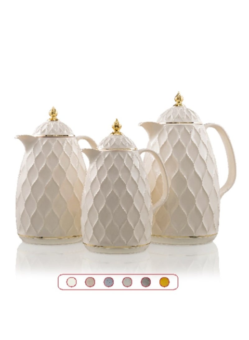 Rose Tea white pearl flask set consisting of three pieces (half a liter + a liter + a liter and a half) - Image 1