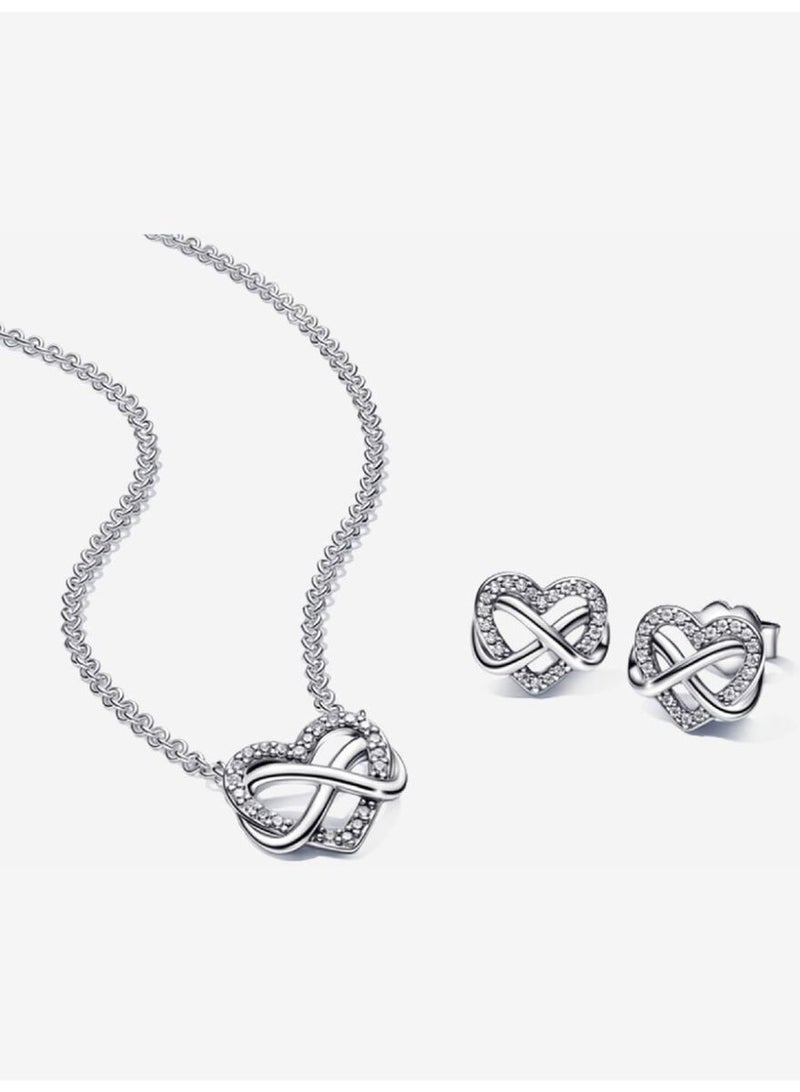 Pan Home Silver heart-shaped hollow jewelry gift set (including necklace and a pair of earrings) - Image 1