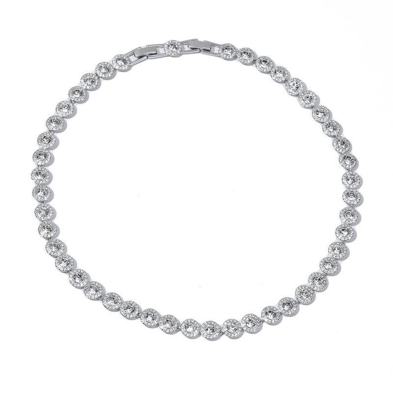 ZOEY Angelic Tennis Necklace - 18K White Gold Plated 17-18in, 8mm (1/3 inch) Wide Adjustable with Detachable Chain, Bridal Crystal Jewelry with Green Gift Box