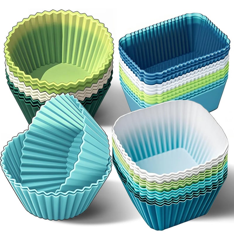 Silicone Cupcake Liners Upgrades 36 Pack Reusable Baking Muffin Cups Nonstick 3 Shapes Pastry Cake Molds Bento Lunch Box Dividers