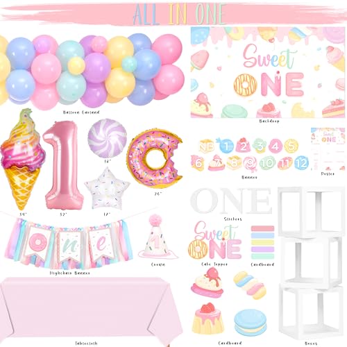 Kriyokiaa 1st Birthday Decorations for Girl 150 Pcs Sweet One Birthday Party Decorations with Balloon Garland Backdrop Balloon BoxesHighchair BannerPhoto Banner - Image 3