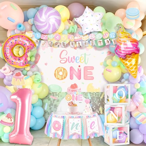 Kriyokiaa 1st Birthday Decorations for Girl 150 Pcs Sweet One Birthday Party Decorations with Balloon Garland Backdrop Balloon BoxesHighchair BannerPhoto Banner - Image 1