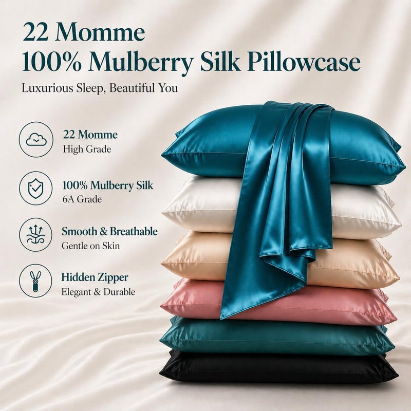 ROSEWARD Mulberry Silk Pillowcase for Hair and Skin Made in USA, 22 Momme Real Silk Pillow Cases with Zipper, 6A Grade Organic Silk, Cooling, Anti Acne, Anti Wrinkle (Queen, Peacock Blue) - Image 2