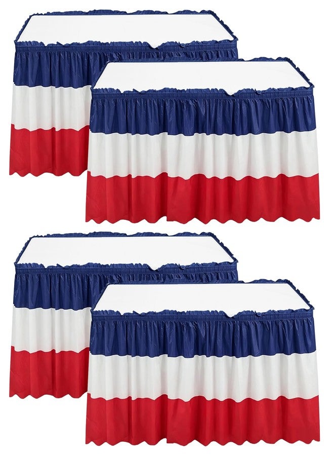 JHDZDHY 4 Pack 4th of July Plastic Table Skirts 29 in x 14 ft Patriotic Disposable Table Skirts, Fourth of July Table Party Decorations for for Independence Memorial Veterans Day(Red White Blue) - Image 1