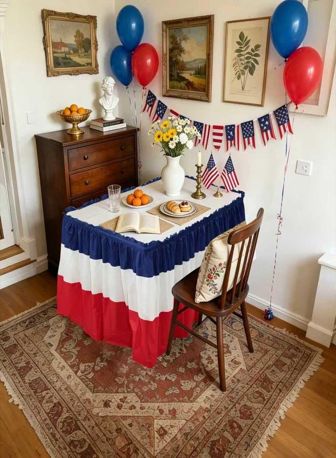 JHDZDHY 4 Pack 4th of July Plastic Table Skirts 29 in x 14 ft Patriotic Disposable Table Skirts, Fourth of July Table Party Decorations for for Independence Memorial Veterans Day(Red White Blue) - Image 4