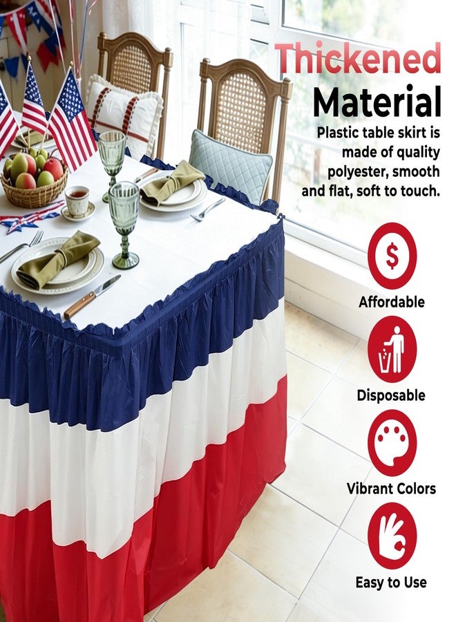 JHDZDHY 4 Pack 4th of July Plastic Table Skirts 29 in x 14 ft Patriotic Disposable Table Skirts, Fourth of July Table Party Decorations for for Independence Memorial Veterans Day(Red White Blue) - Image 5