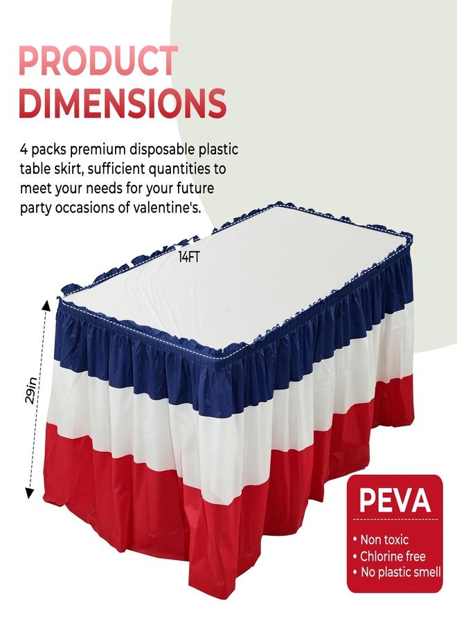 JHDZDHY 4 Pack 4th of July Plastic Table Skirts 29 in x 14 ft Patriotic Disposable Table Skirts, Fourth of July Table Party Decorations for for Independence Memorial Veterans Day(Red White Blue) - Image 2