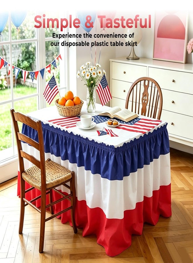 JHDZDHY 4 Pack 4th of July Plastic Table Skirts 29 in x 14 ft Patriotic Disposable Table Skirts, Fourth of July Table Party Decorations for for Independence Memorial Veterans Day(Red White Blue) - Image 3