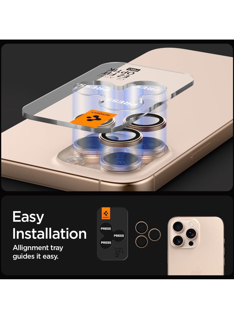 Spigen GLAStR EZ-Fit Optik PRO Camera Lens Protector [2 PACK] for iPhone 16 Pro Max and iPhone 16 Pro - Desert Titanium - Image 4