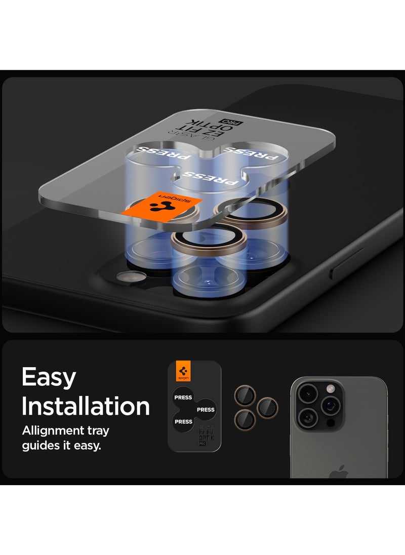 Spigen - GLAStR EZ-Fit Optik PRO Camera Lens Protector [2 PACK] for iPhone 16 Pro Max and iPhone 16 Pro - Desert Titanium - Image 1