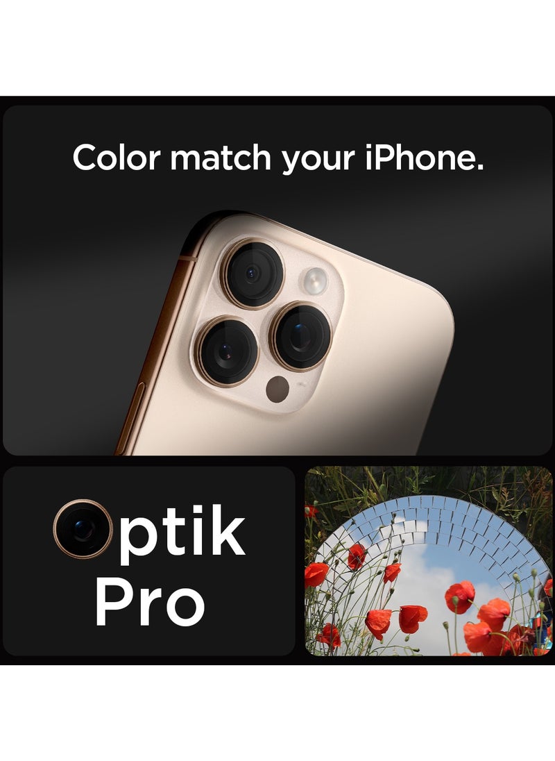 Spigen - GLAStR EZ-Fit Optik PRO Camera Lens Protector [2 PACK] for iPhone 16 Pro Max and iPhone 16 Pro - Desert Titanium - Image 1