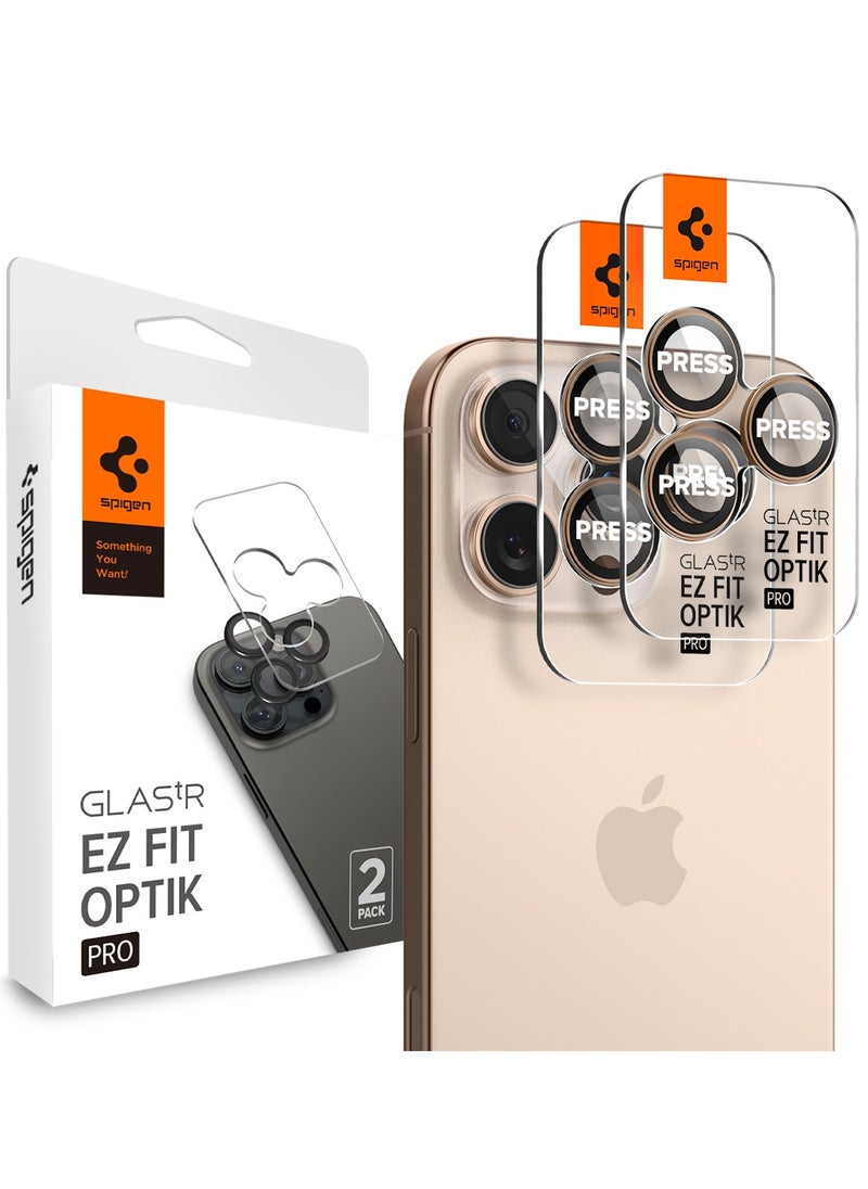 Spigen - GLAStR EZ-Fit Optik PRO Camera Lens Protector [2 PACK] for iPhone 16 Pro Max and iPhone 16 Pro - Desert Titanium - Image 1