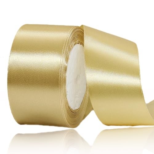 HLOMVE Gold Ribbon 2 Inch x 25 Yards, Satin Fabric Ribbon for DIY Crafts, Gift Wrapping, Bows Making, Wreaths, Flower Bouquets, Chair Sash, Christmas Decorations, Baby Shower and Wedding Party Decorations - Image 1