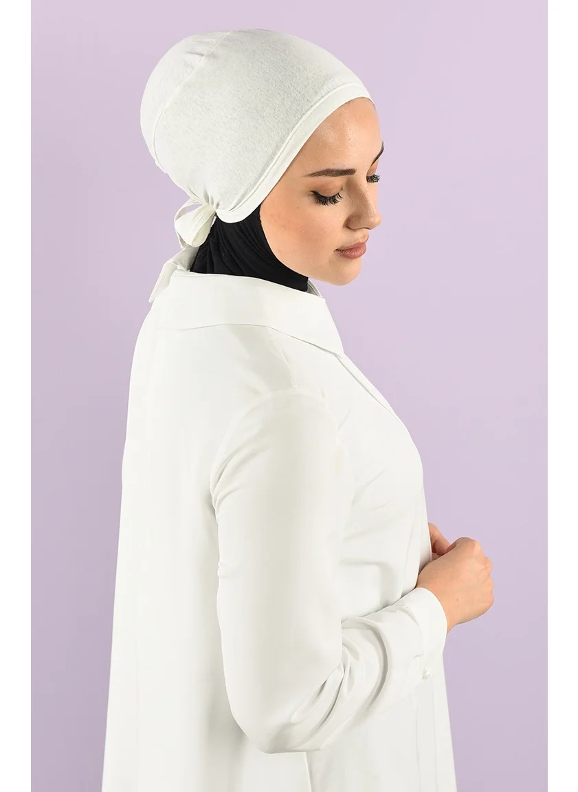 Sefa Merve Stitched Combed Cotton Bonnet 90106-03 Ecru