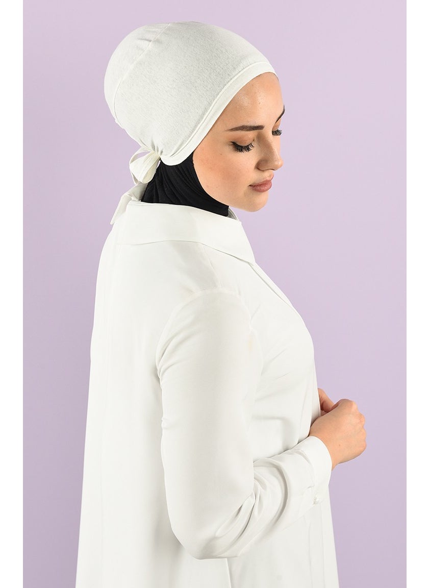 Sefa Merve Stitched Combed Cotton Bonnet 90106-03 Ecru  - Image 1