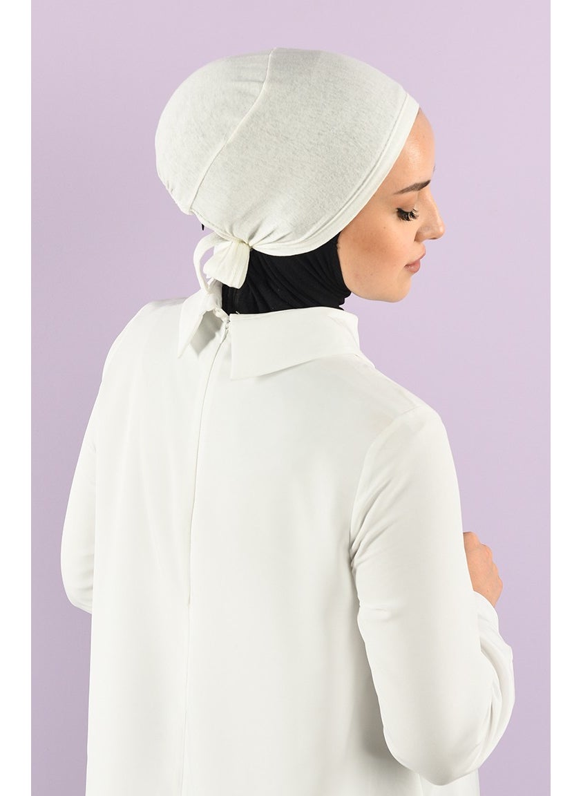 Sefa Merve Stitched Combed Cotton Bonnet 90106-03 Ecru  - Image 2