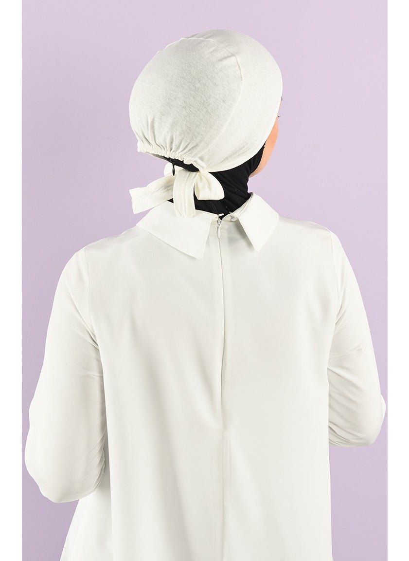 Sefa Merve Stitched Combed Cotton Bonnet 90106-03 Ecru  - Image 3