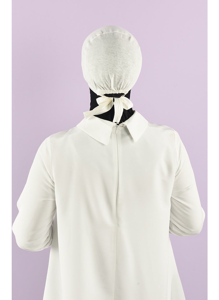 Sefa Merve Stitched Combed Cotton Bonnet 90106-03 Ecru  - Image 4