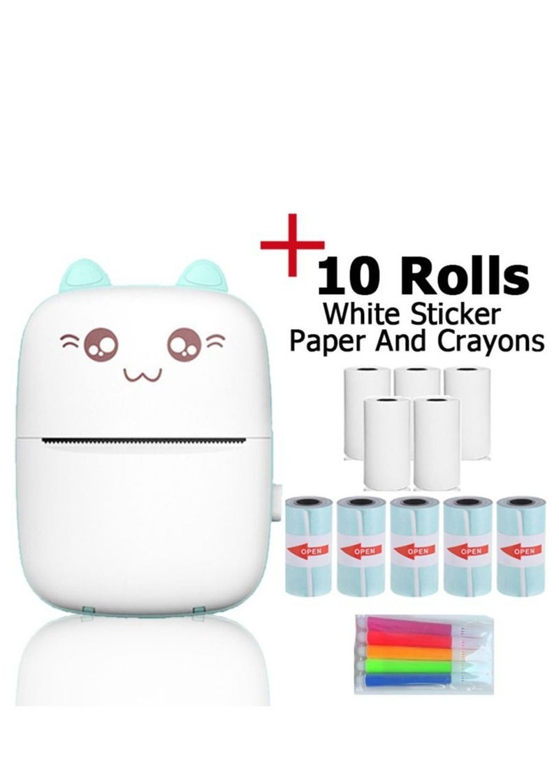 Joyelink Mini printer portable, pocket thermal printer with 10 rolls of printing paper and 5 color pens, used for photo, image, office receipt, label, QR code, inkless printing, iOS Android application (blue)  - Image 1