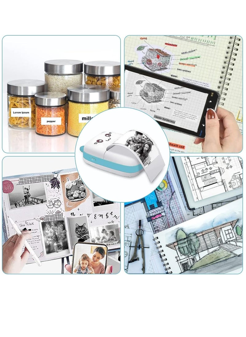 Joyelink Mini printer portable, pocket thermal printer with 10 rolls of printing paper and 5 color pens, used for photo, image, office receipt, label, QR code, inkless printing, iOS Android application (blue)  - Image 5