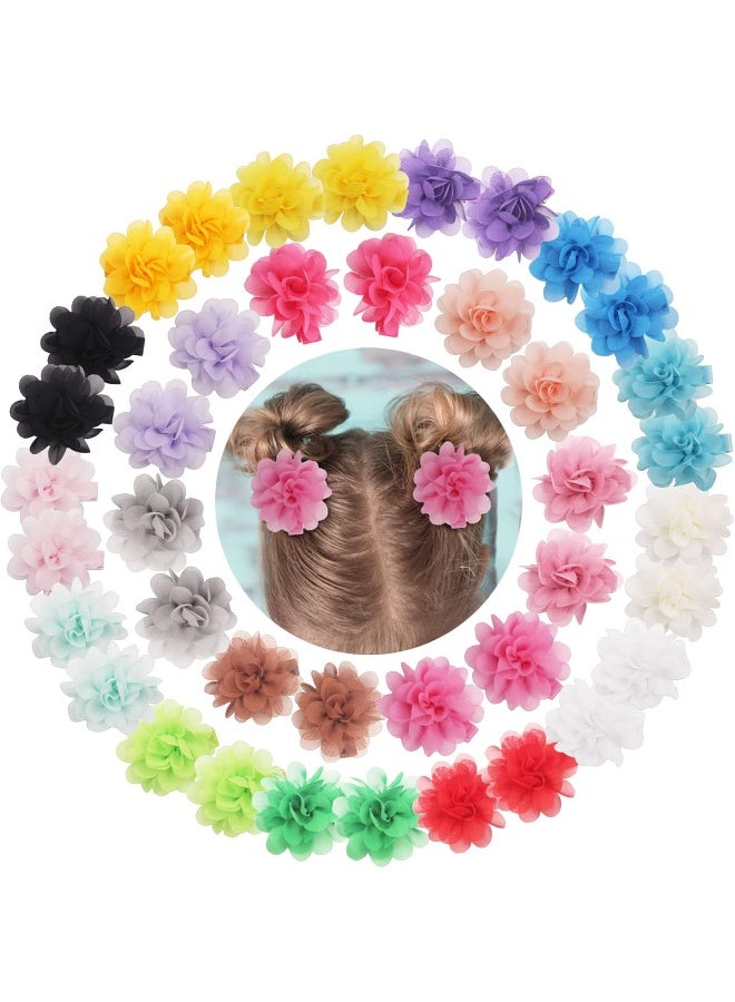 DeD 40PCS 2" Chiffon Flower Hair Bows Fully Lined Flower Tiny Hair Clips Fine Hair for Girls Infants Toddlers Set of 20 Pairs - Image 1