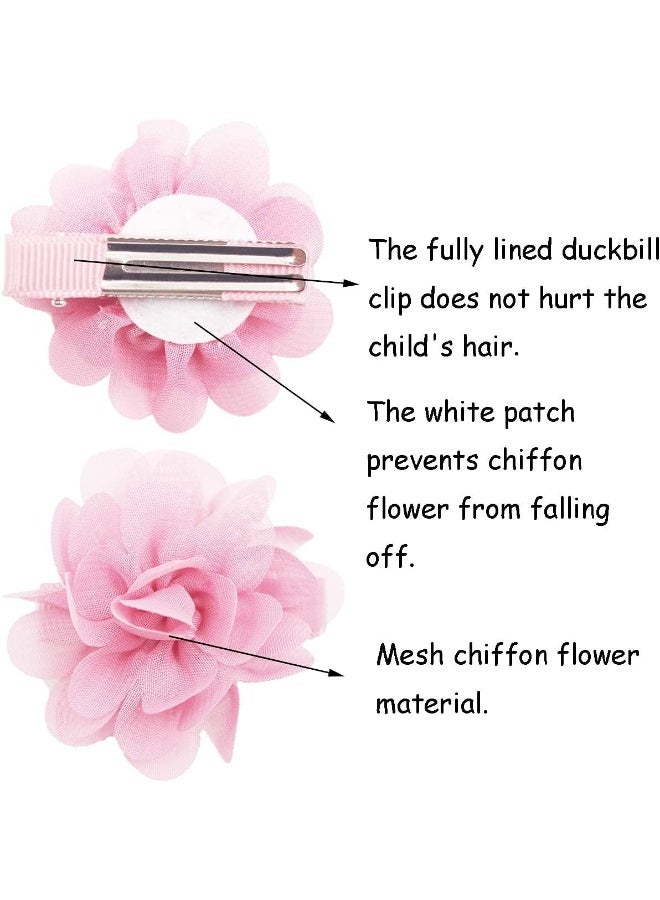 DeD 40PCS 2" Chiffon Flower Hair Bows Fully Lined Flower Tiny Hair Clips Fine Hair for Girls Infants Toddlers Set of 20 Pairs - Image 3