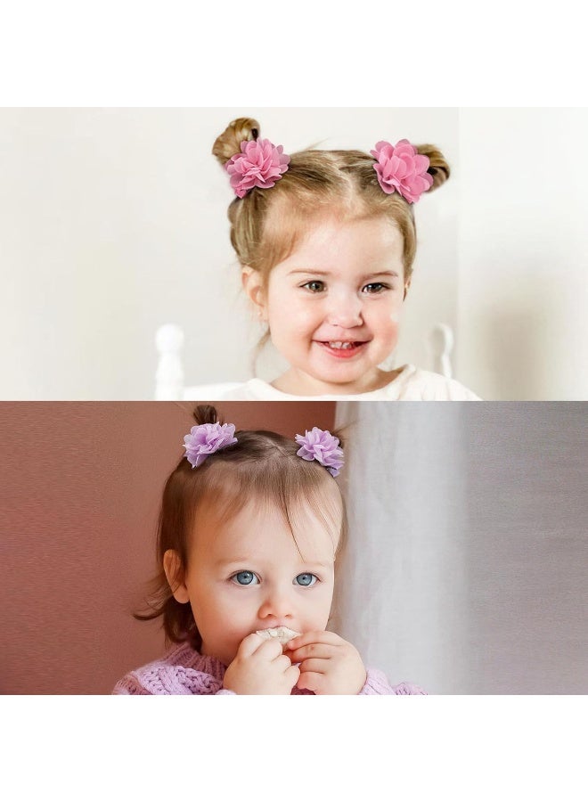 DeD 40PCS 2" Chiffon Flower Hair Bows Fully Lined Flower Tiny Hair Clips Fine Hair for Girls Infants Toddlers Set of 20 Pairs - Image 4
