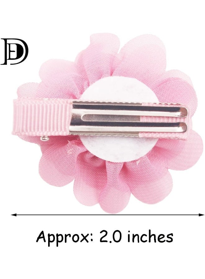 DeD 40PCS 2" Chiffon Flower Hair Bows Fully Lined Flower Tiny Hair Clips Fine Hair for Girls Infants Toddlers Set of 20 Pairs - Image 2