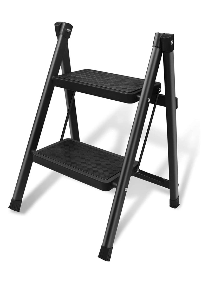 2 Steps Ladder Metal Folding Step Stool And Wide Pedal Light weight Portable Multi Use Stepladder For Home And Kitchen Use Space Saving - Image 1