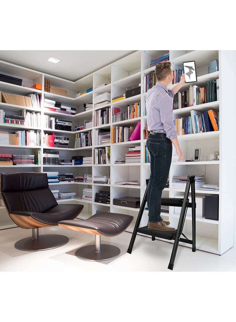 2 Steps Ladder Metal Folding Step Stool And Wide Pedal Light weight Portable Multi Use Stepladder For Home And Kitchen Use Space Saving - Image 2