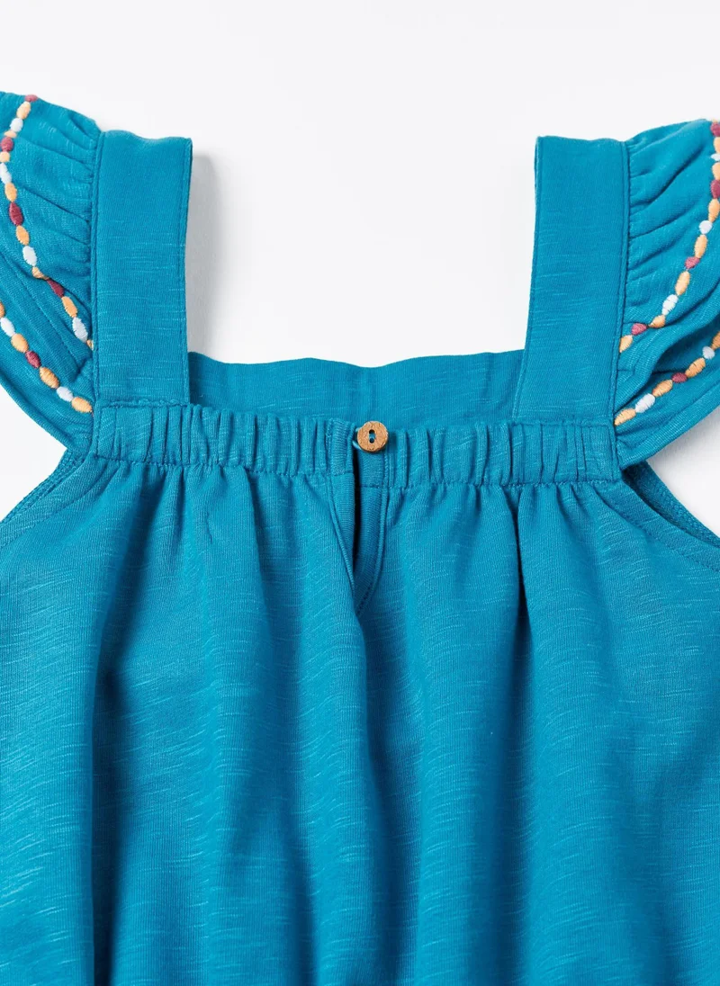 Zippy Cotton Jumpsuit with Embroidery for Girls