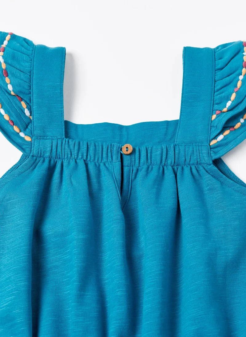 Zippy Cotton Jumpsuit with Embroidery for Girls