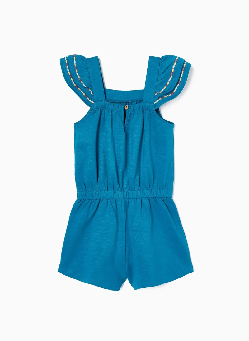 Zippy Cotton Jumpsuit with Embroidery for Girls