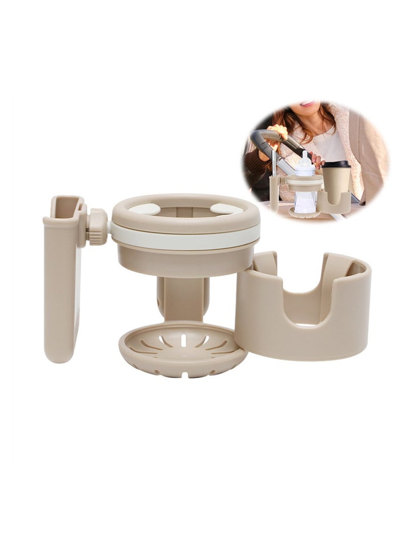 SYOSI Retractable Stroller Cup Holder, Non-Slip Multifunctional Holder with Phone Slot, Firm Grip for Stroller, Bike, Walker, Beige  - Image 1
