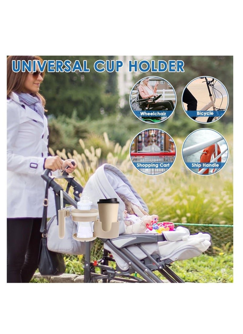 SYOSI Retractable Stroller Cup Holder, Non-Slip Multifunctional Holder with Phone Slot, Firm Grip for Stroller, Bike, Walker, Beige  - Image 4