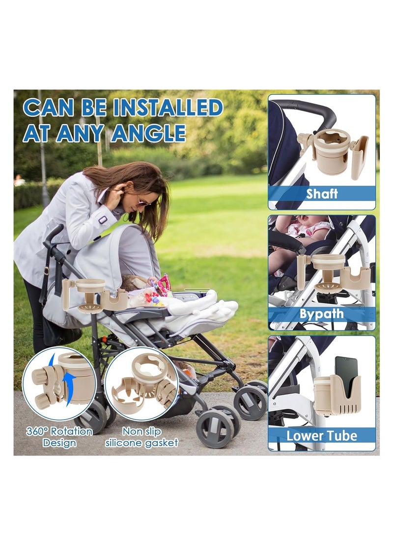 SYOSI Retractable Stroller Cup Holder, Non-Slip Multifunctional Holder with Phone Slot, Firm Grip for Stroller, Bike, Walker, Beige  - Image 5