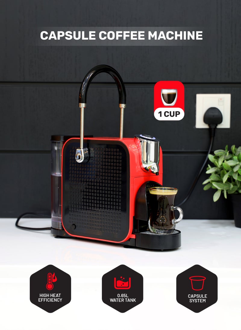 GEEPAS Capsule Coffee Machine | Single Serve Coffee Brewer with Single-Cup | Quick Brew Technology, Programmable Features, One Touch Function | 2 Years Warranty 0.6 L 1145 W GCM41509 Red/Black - Image 1