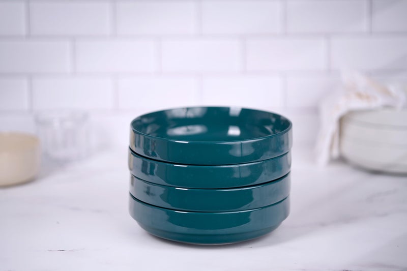 KooK Pasta Bowl, Bowl Plate, Low Bowl, Plate Bowls, Ceramic Large Shallow Bowls, Microwave and Dishwasher Safe, Great for Soups and Salads, Glossy Porcelain, 47 oz, Set of 4, Teal - Image 5