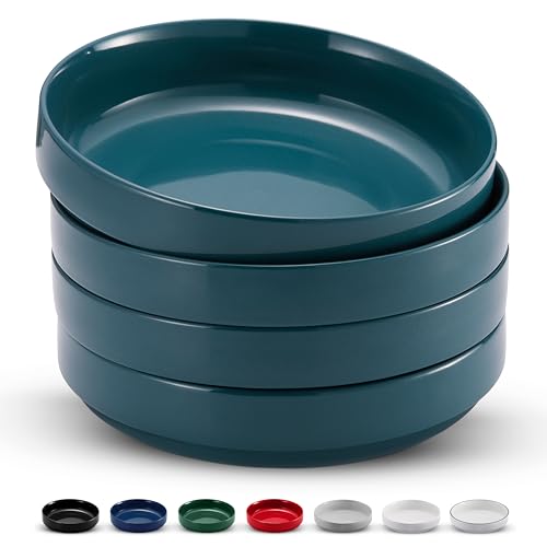 KooK Pasta Bowl, Bowl Plate, Low Bowl, Plate Bowls, Ceramic Large Shallow Bowls, Microwave and Dishwasher Safe, Great for Soups and Salads, Glossy Porcelain, 47 oz, Set of 4, Teal - Image 1