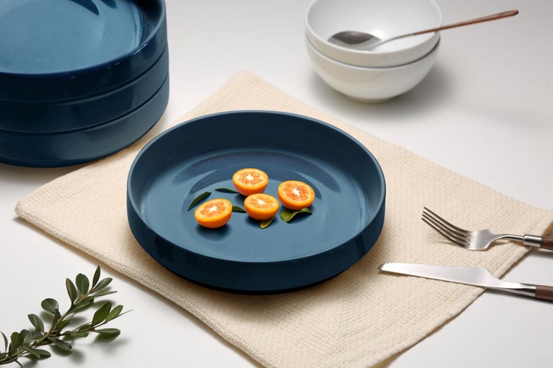 KooK Pasta Bowl, Bowl Plate, Low Bowl, Plate Bowls, Ceramic Large Shallow Bowls, Microwave and Dishwasher Safe, Great for Soups and Salads, Glossy Porcelain, 47 oz, Set of 4, Teal - Image 4