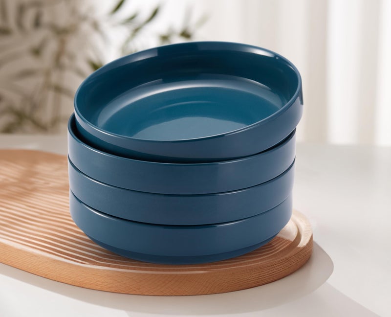 KooK Pasta Bowl, Bowl Plate, Low Bowl, Plate Bowls, Ceramic Large Shallow Bowls, Microwave and Dishwasher Safe, Great for Soups and Salads, Glossy Porcelain, 47 oz, Set of 4, Teal - Image 2