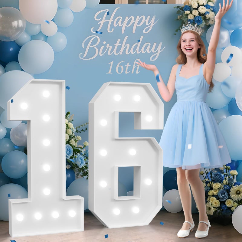 Tongjoy 4FT 16 Marquee Numbers, 16 Light up Numbers for Party, Sweet 16 Birthday Decorations, Big 16 Sign with Light for Anniversary, Birthday Backdrop Decor - Image 1