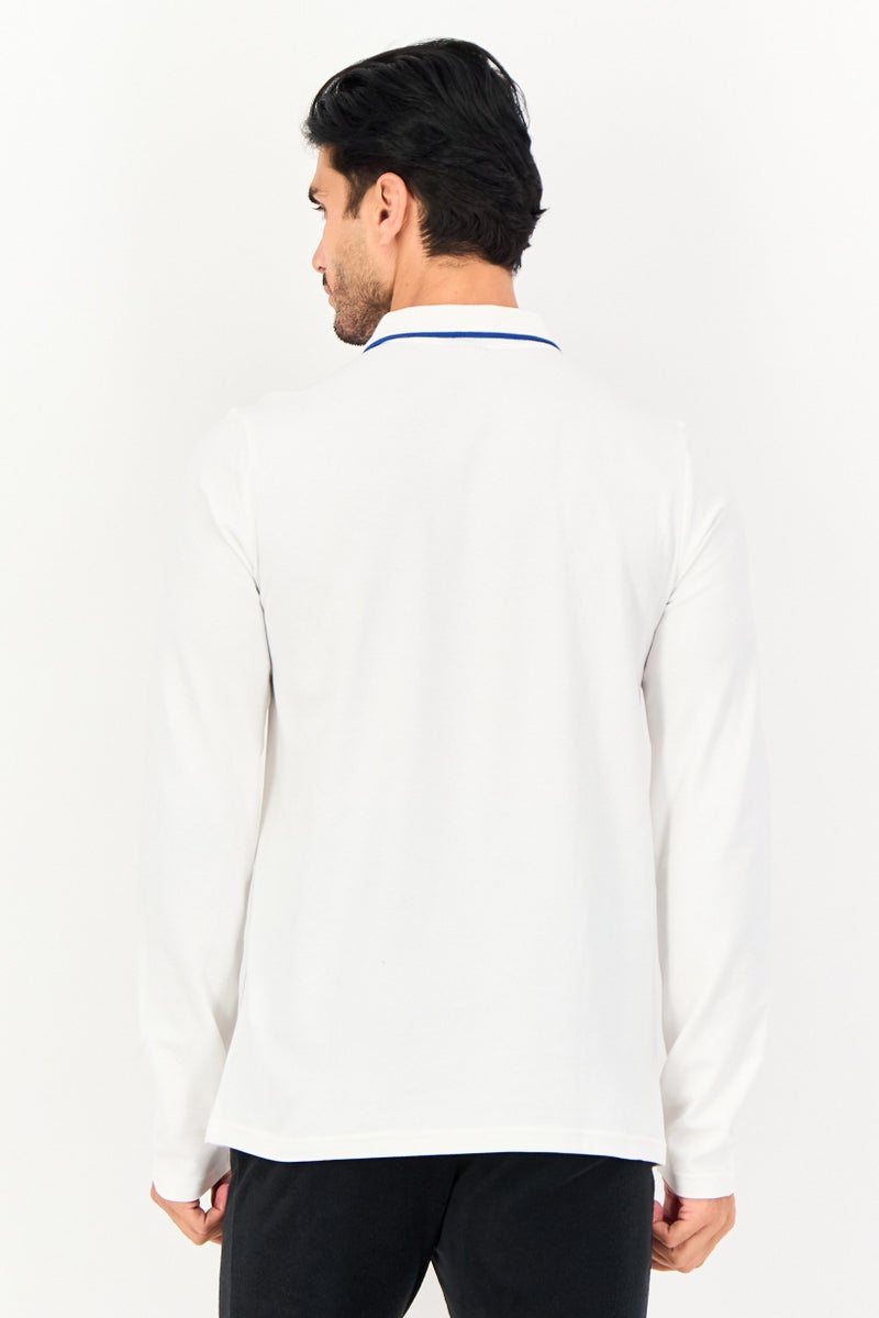 PUMA قميص بولو رياضي للرجال بأكمام طويلة مع شعار العلامة التجارية، أبيض - Image 3