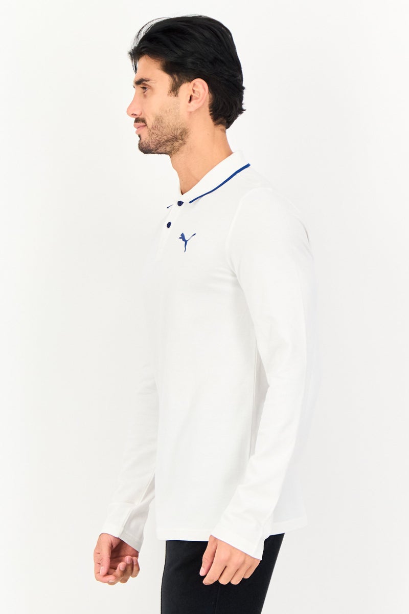 PUMA قميص بولو رياضي للرجال بأكمام طويلة مع شعار العلامة التجارية، أبيض - Image 4
