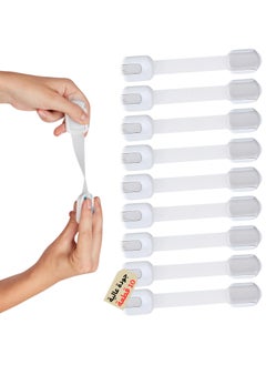 F.A.M.S Child Safety Strap Locks (10 Pack) Baby Locks for Cabinets and Drawers, Toilet, Fridge & More. 3M Adhesive Pads. Easy Installation, No Drilling Required, White/Gray  - Image 1