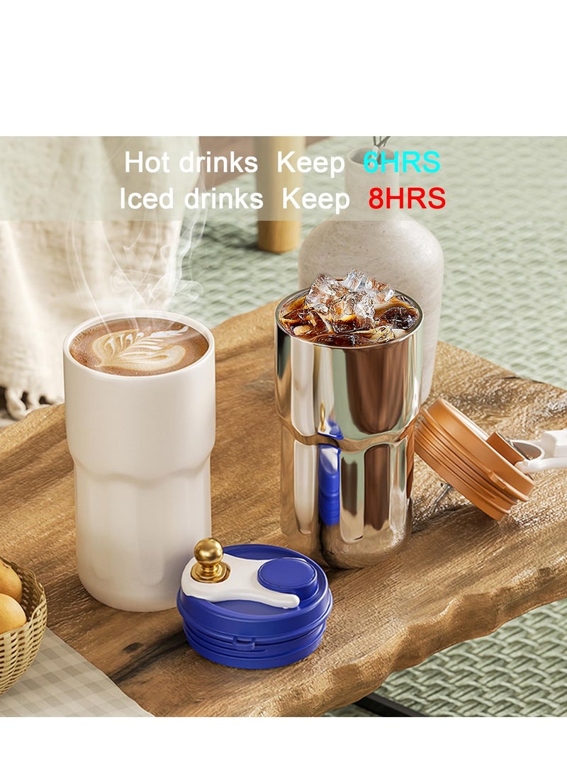 SYOSI Insulated Stainless Steel Travel Coffee Mug LED Smart Temperature Display with Leak-Proof Lid, Keeps Cold for 12 Hours or Hot for 10 Hours for Ice Drinks and Hot Beverage 14oz Blue-White - Image 3